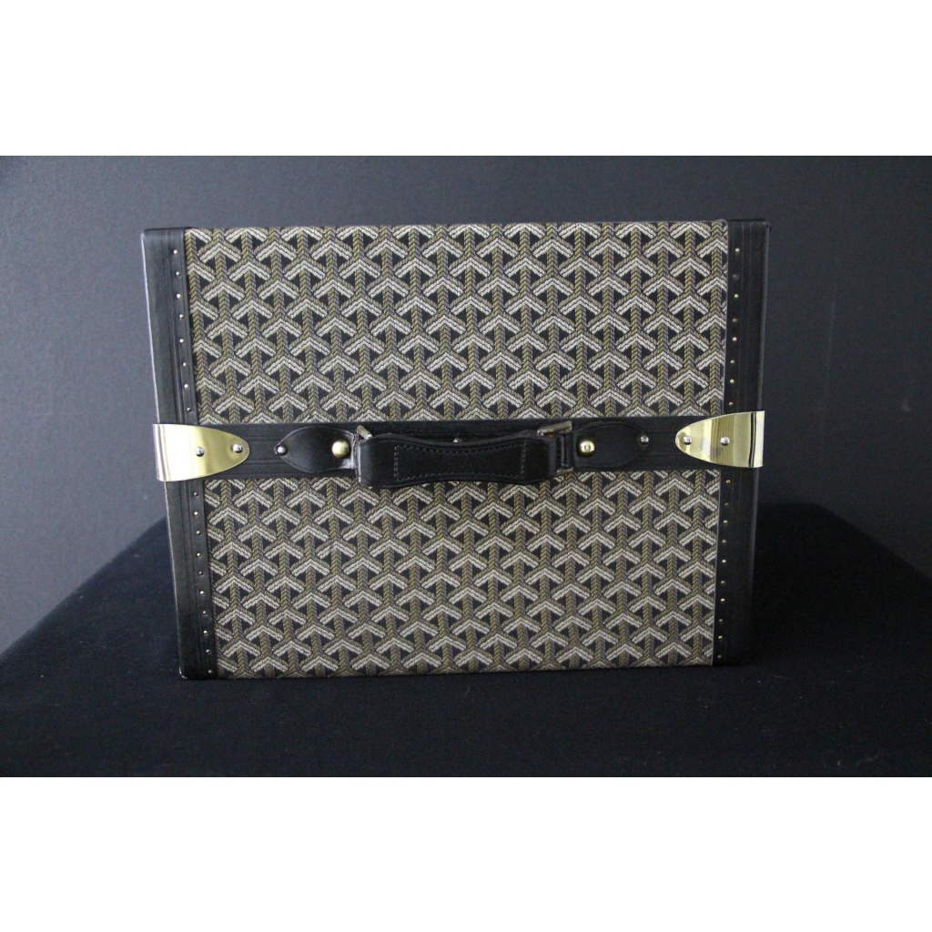Malle bibliotheque Goyard en toile chevrons des années 1950 6