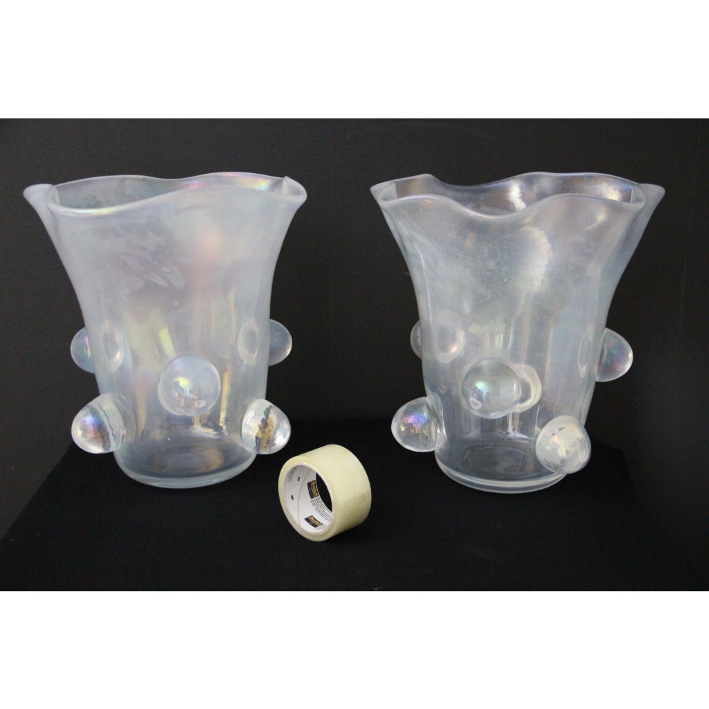 Paire de grands vases Cenedese en verre de Murano irisé 7