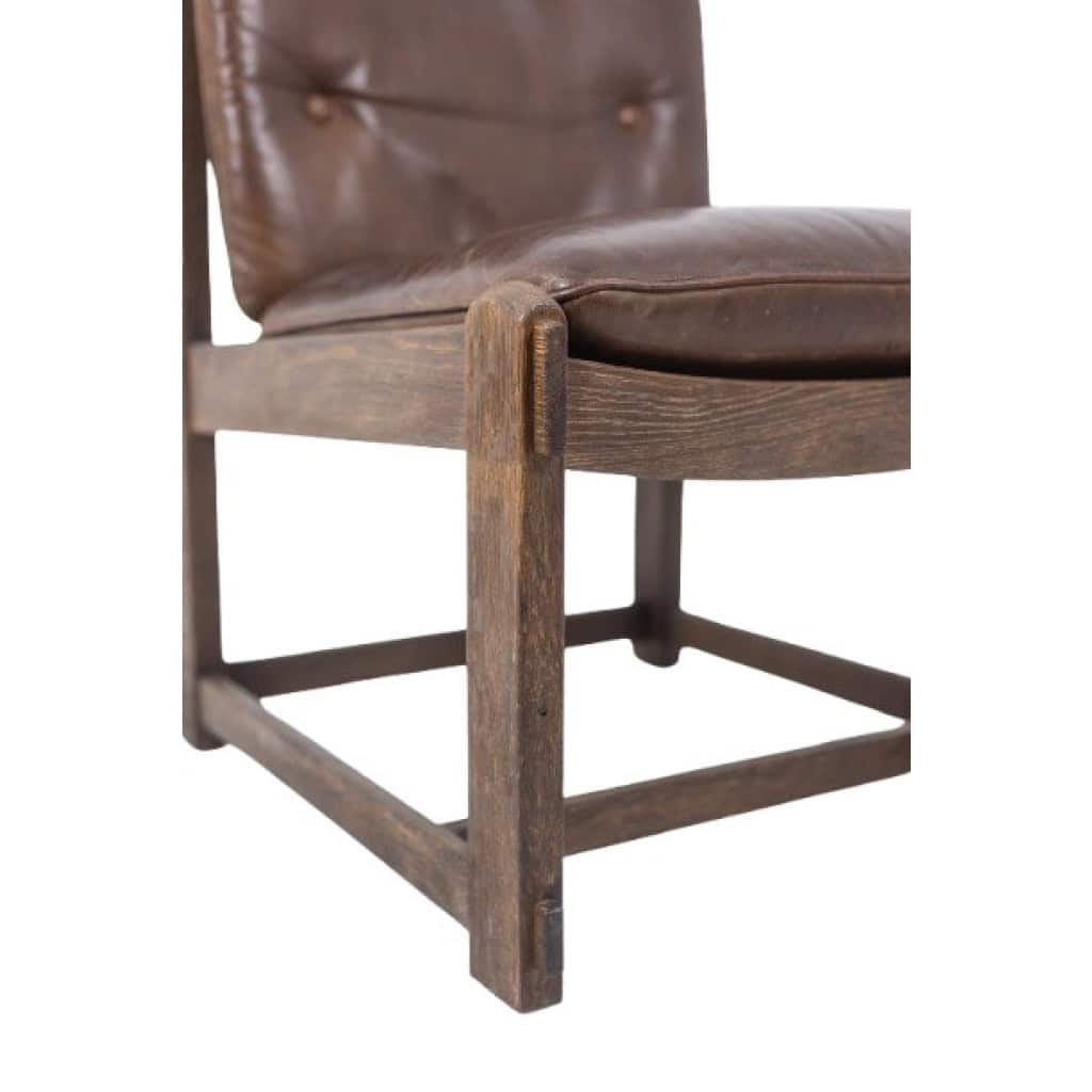 Paire de chauffeuses en chêne, garnie de cuir. Travail des années 1960. LS6554 7