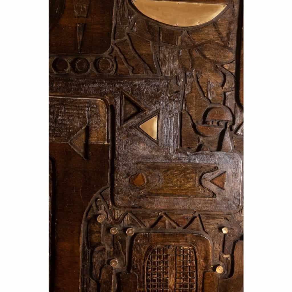 V. de Segonzac. Triptyque moderniste en bois sculpté. Contemporain. LS66703002 7