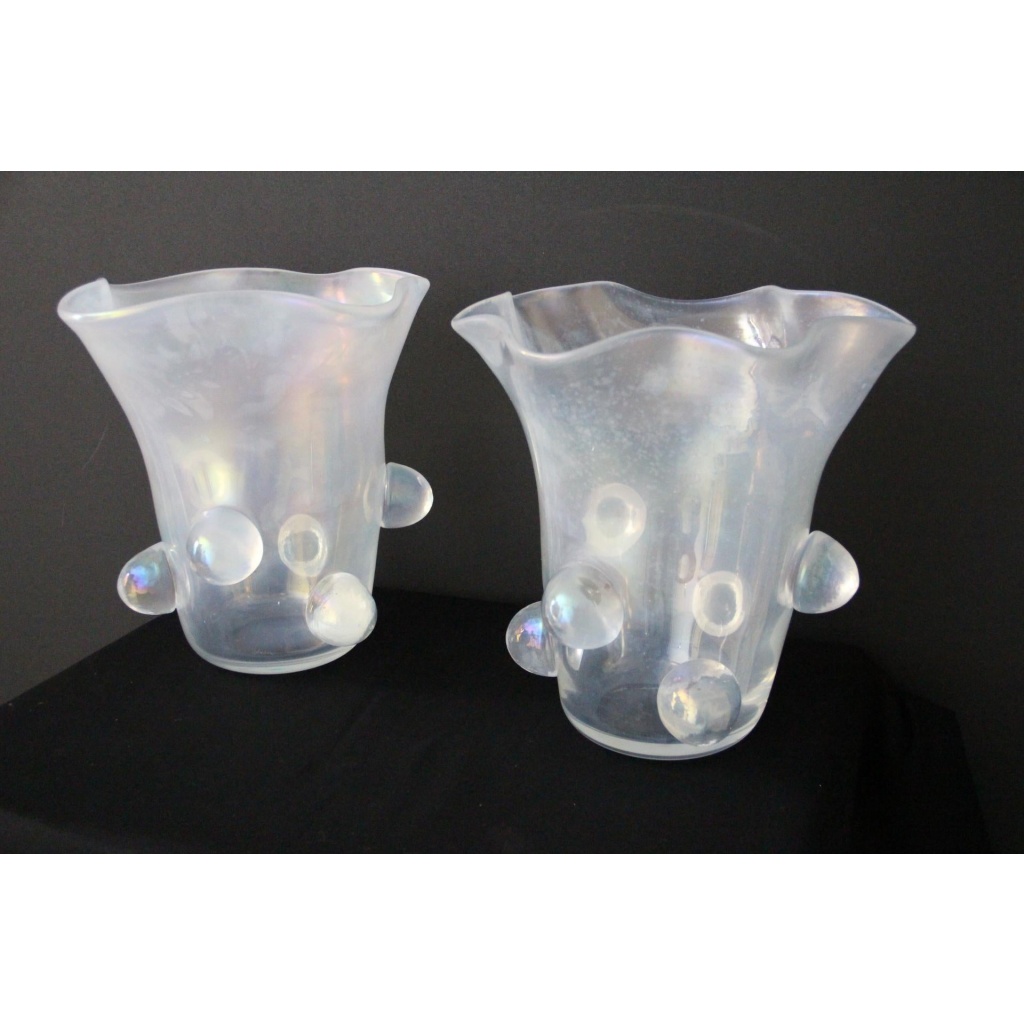 Paire de grands vases Cenedese en verre de Murano irisé 8
