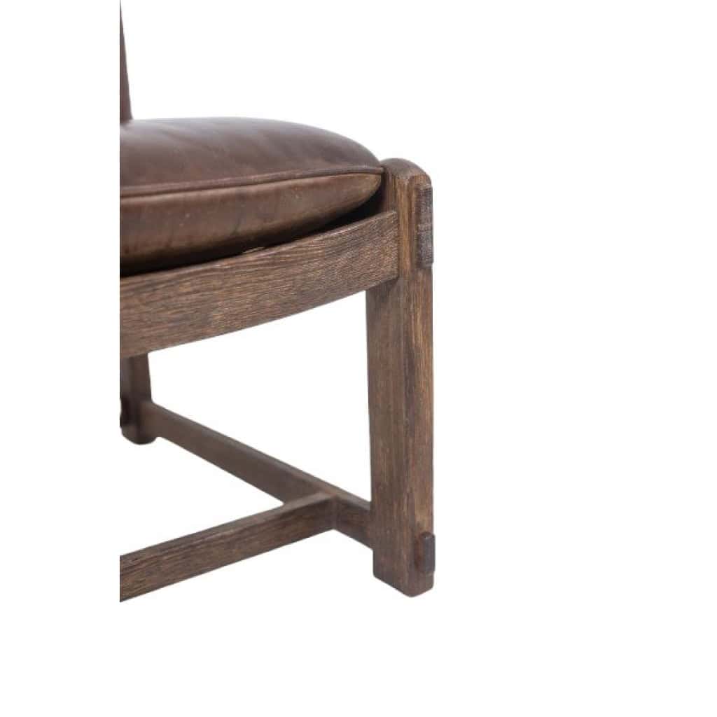 Paire de chauffeuses en chêne, garnie de cuir. Travail des années 1960. LS6554 8