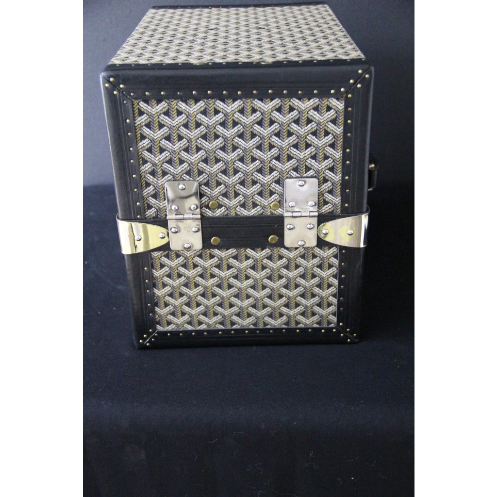 Malle bibliotheque Goyard en toile chevrons des années 1950 8