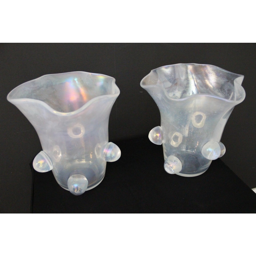 Paire de grands vases Cenedese en verre de Murano irisé 9