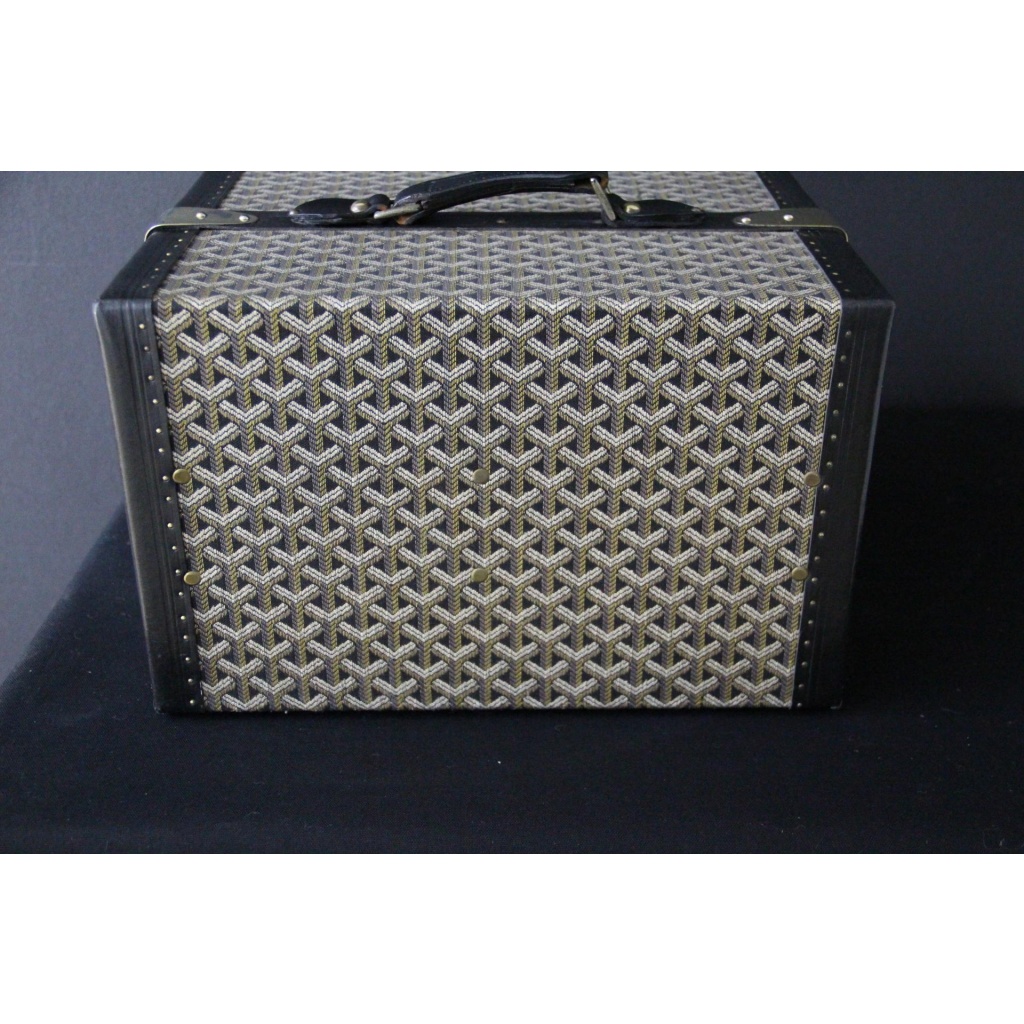 Malle bibliotheque Goyard en toile chevrons des années 1950 9