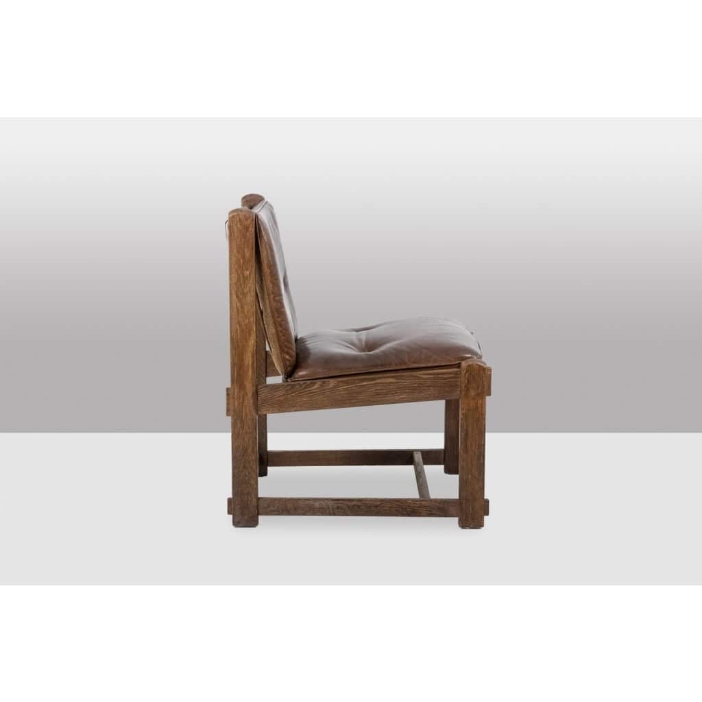 Paire de chauffeuses en chêne, garnie de cuir. Travail des années 1960. LS6554 9