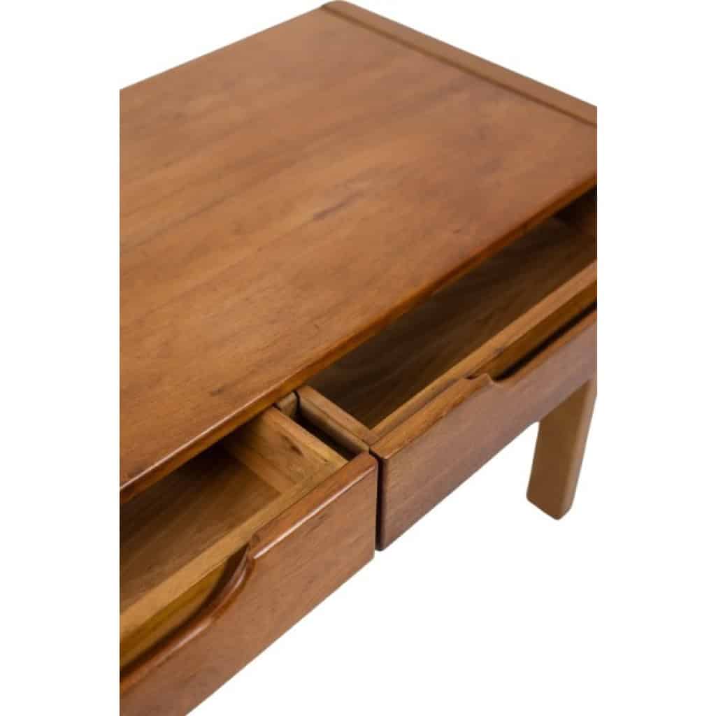 Bureau plat et son caisson en orme, 6 tiroirs en façade. Années 1970 LS6508 10