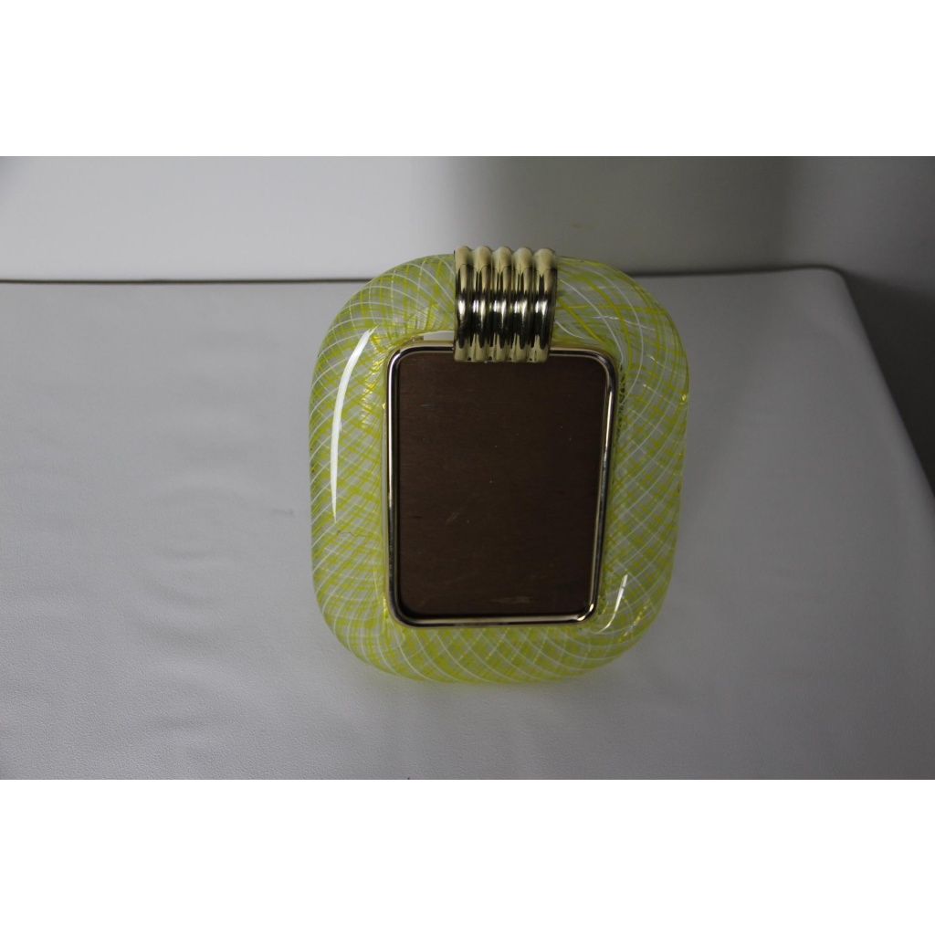 cadre photo Venini verre de Murano jaune filigrané 10