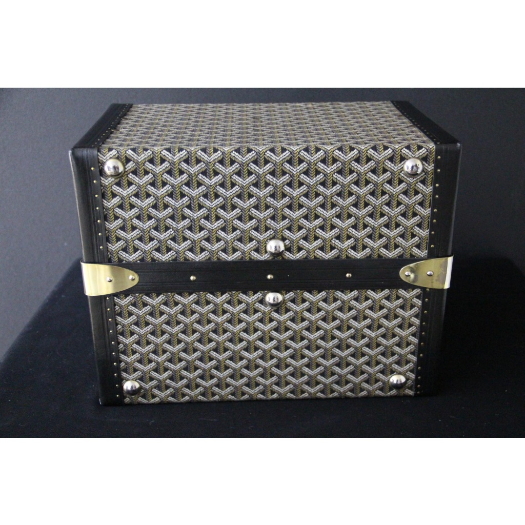Malle bibliotheque Goyard en toile chevrons des années 1950 10