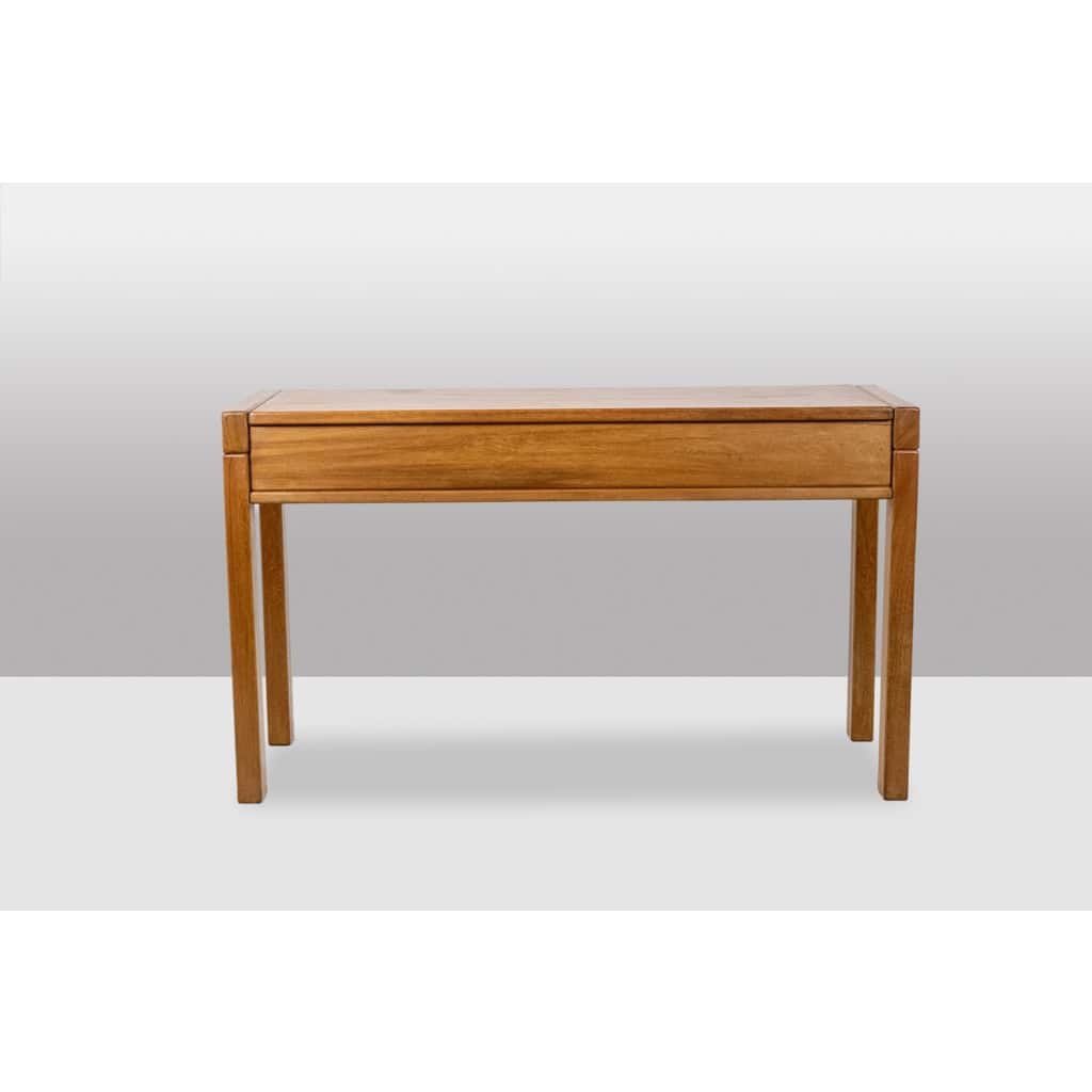 Bureau plat et son caisson en orme, 6 tiroirs en façade. Années 1970 LS6508 11