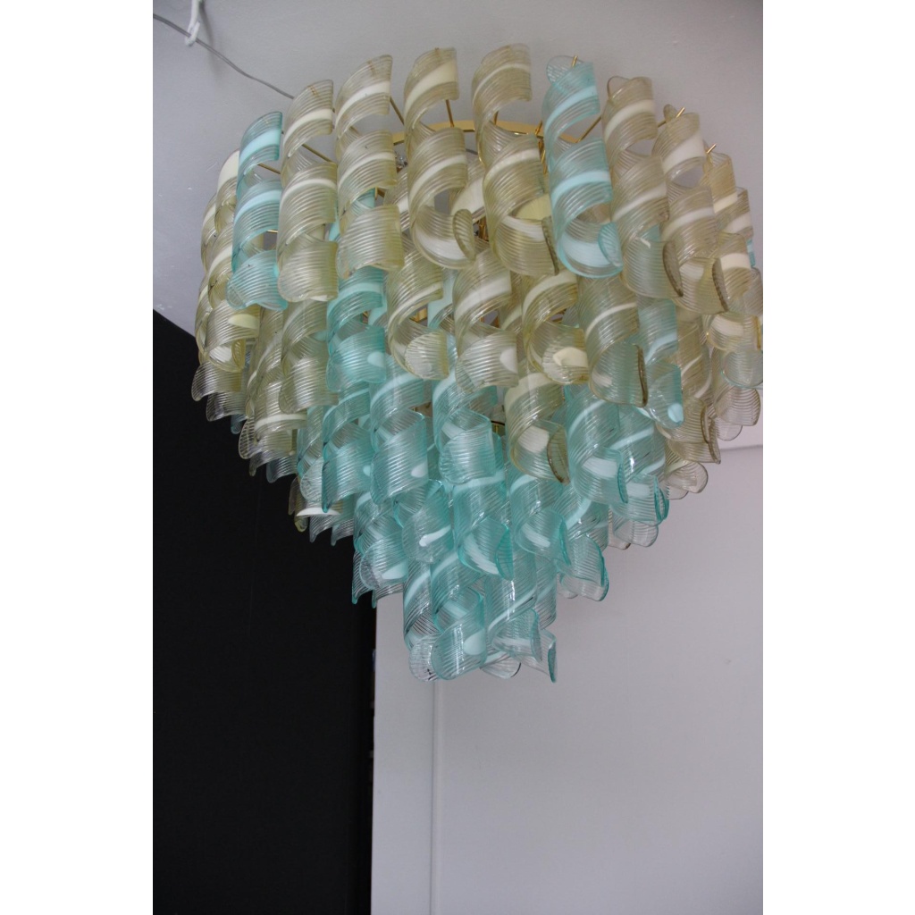 Lustre verre de Murano de style Mazzega bleu et doré 11
