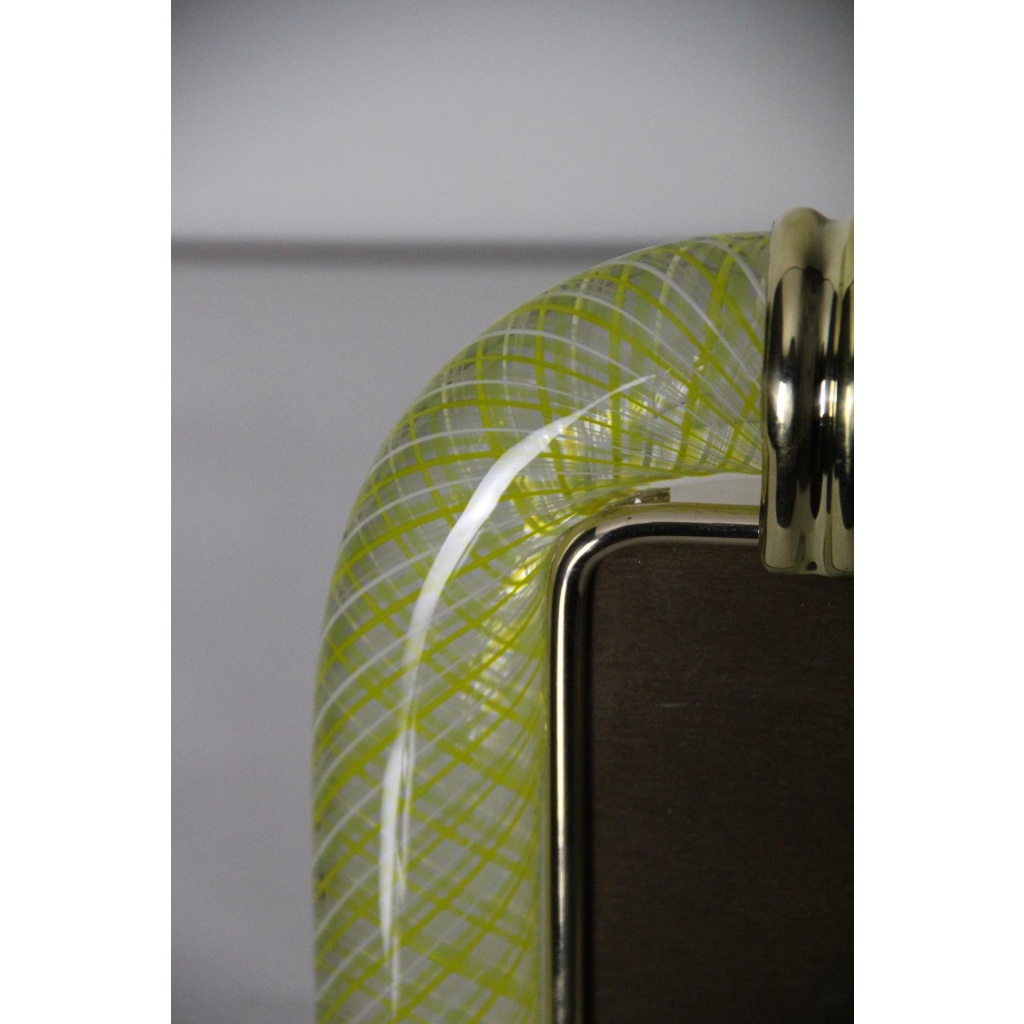 cadre photo Venini verre de Murano jaune filigrané 11