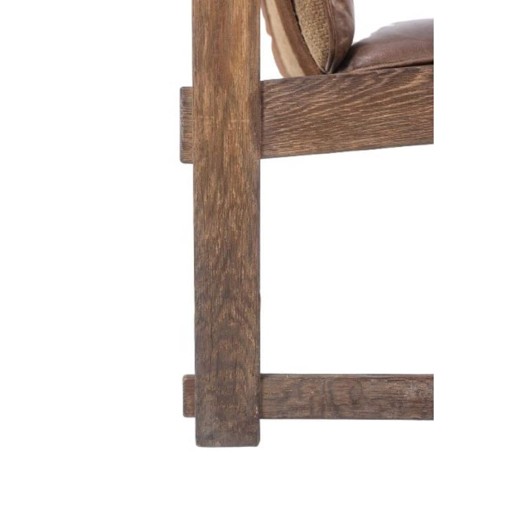 Paire de chauffeuses en chêne, garnie de cuir. Travail des années 1960. LS6554 11