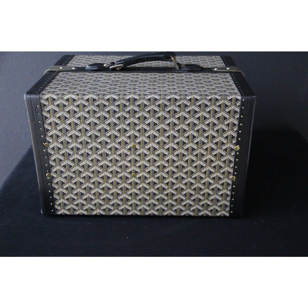 Malle bibliotheque Goyard en toile chevrons des années 1950 11