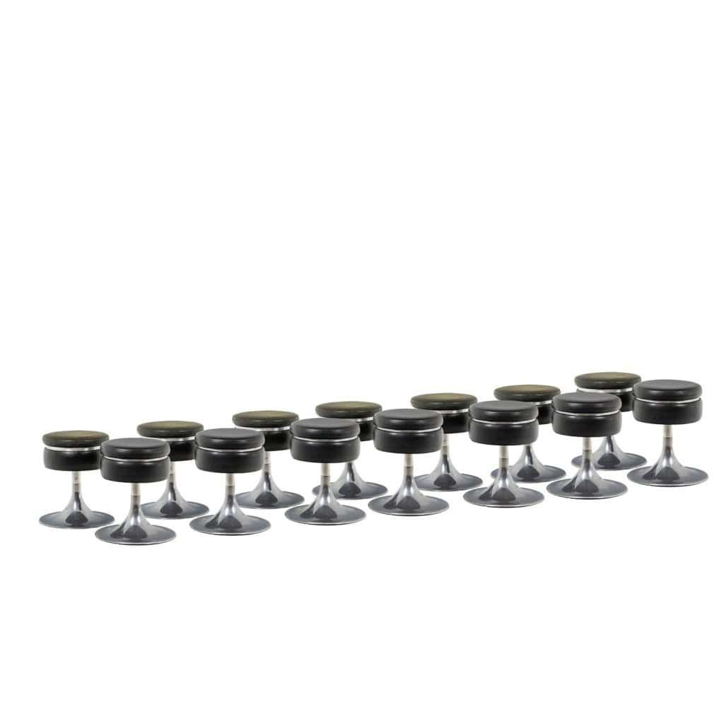 Black cylindrical low stool, steel base. 1970s LS6567 11