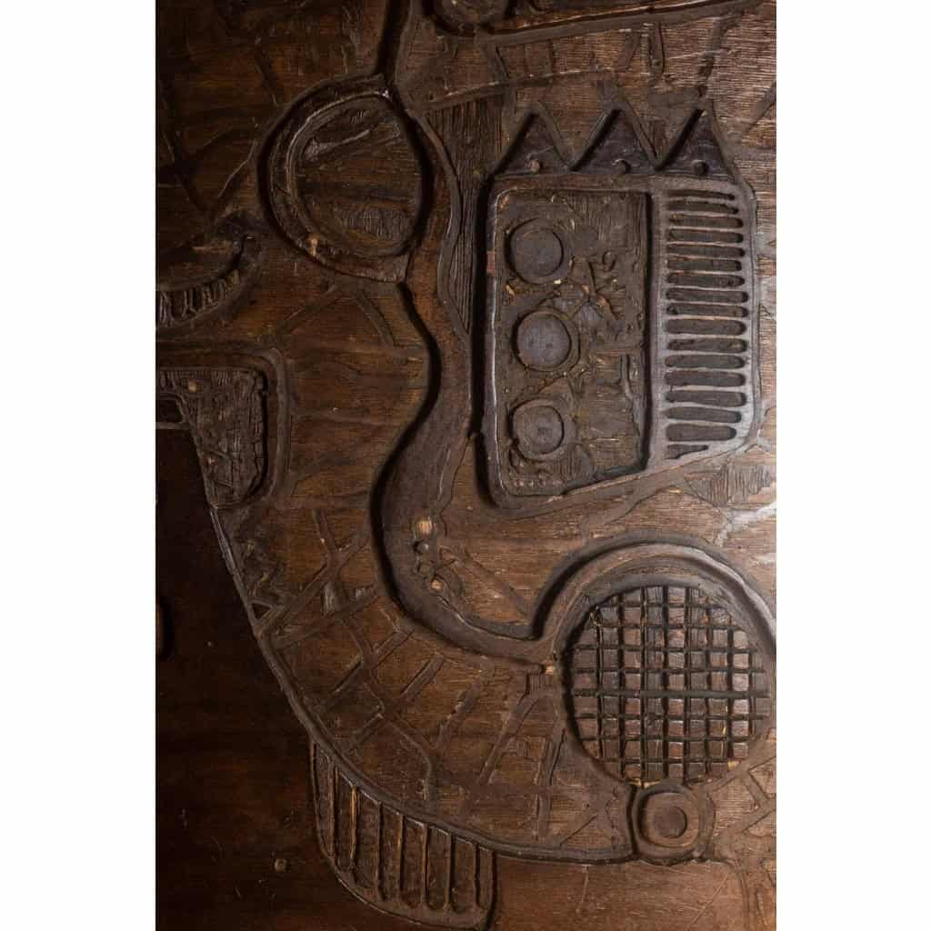 V. de Segonzac. Triptyque moderniste en bois sculpté. Contemporain. LS66703002 11