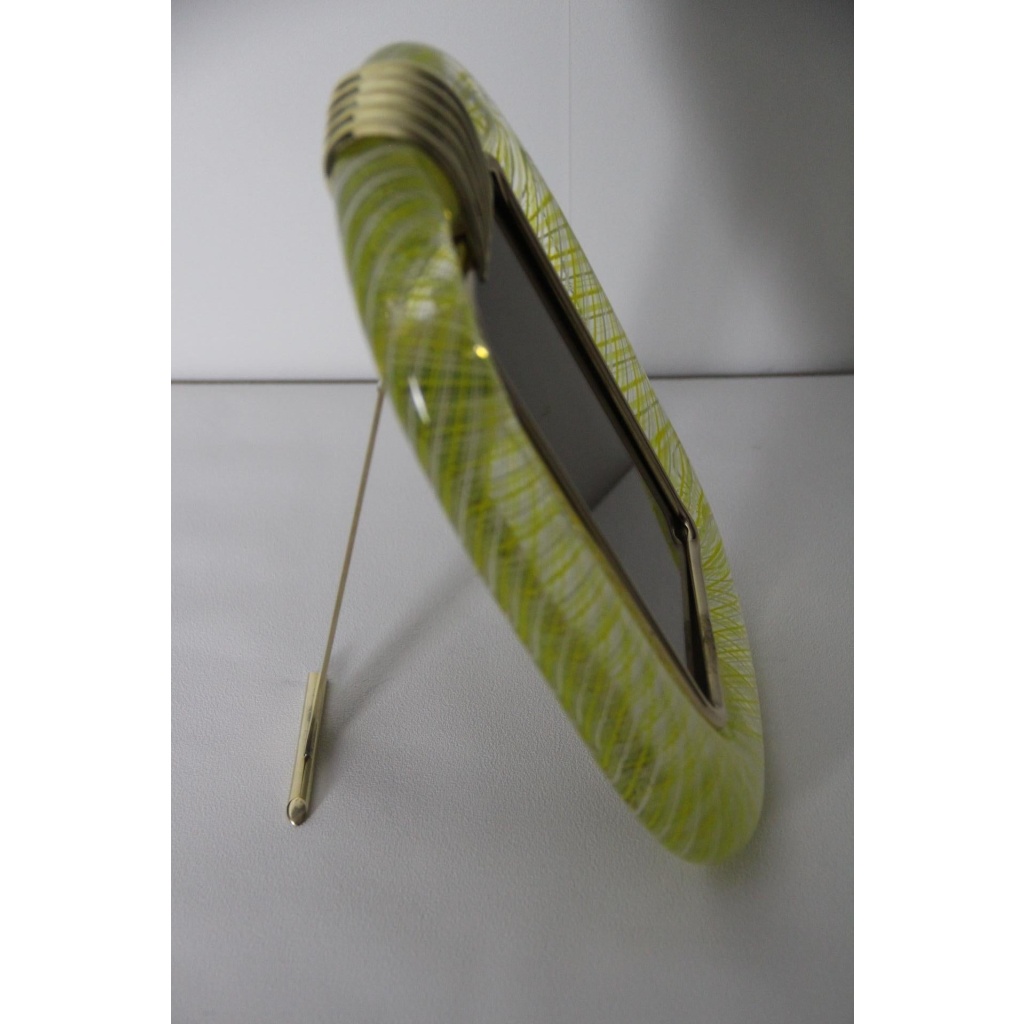 cadre photo Venini verre de Murano jaune filigrané 12
