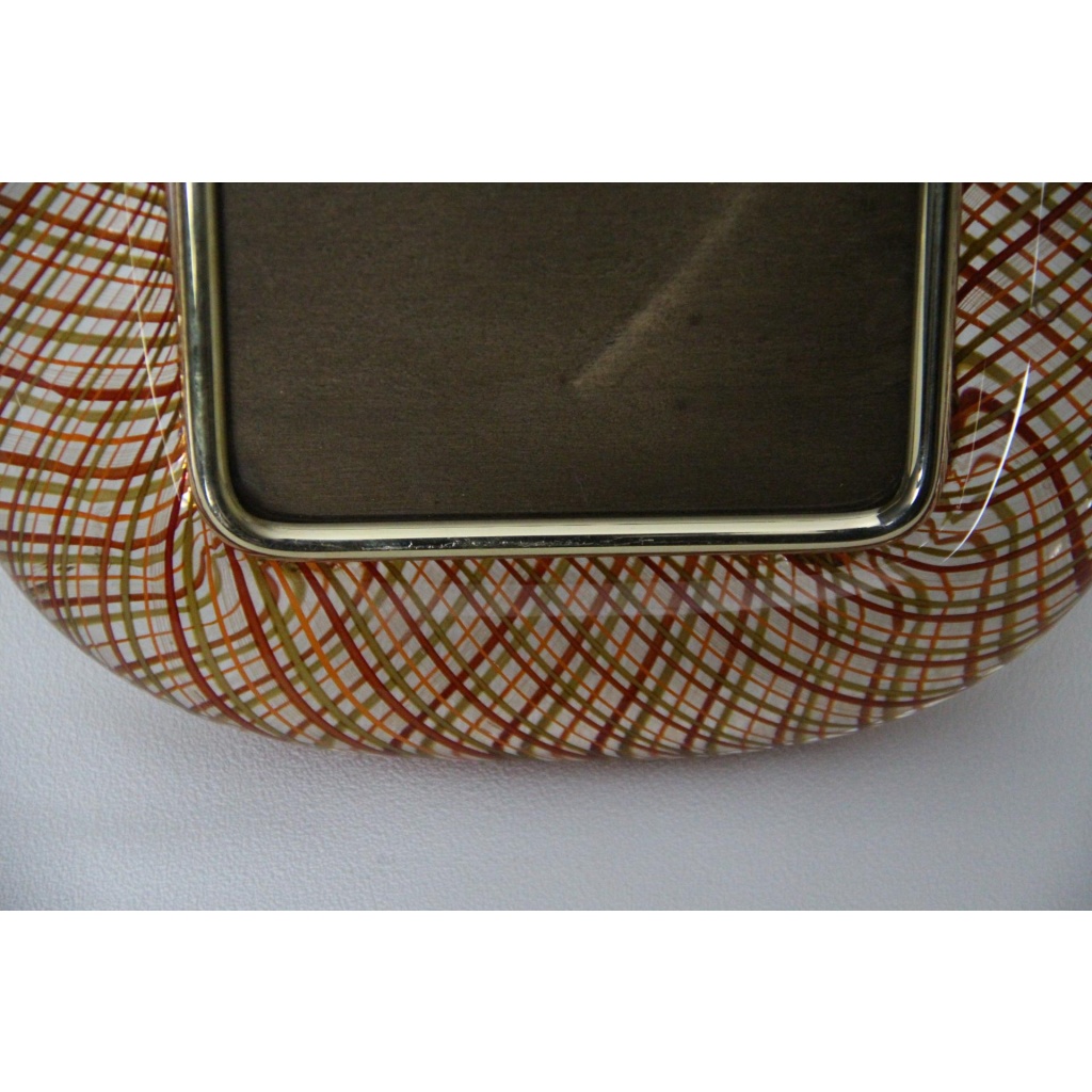 Cadre photo Venini verre de Murano rouge filigrané 12