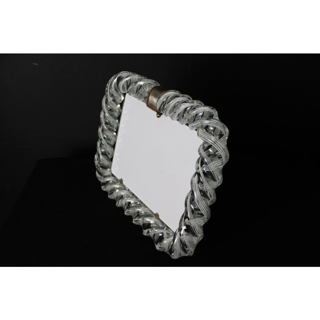 Grand cadre photo en verre de Murano filigrané blanc de Venini 12