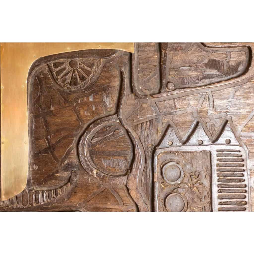 V. de Segonzac. Triptyque moderniste en bois sculpté. Contemporain. LS66703002 12