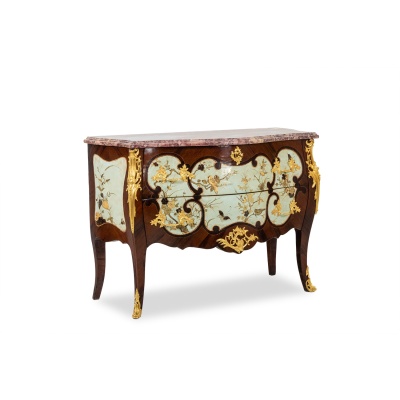 Commode sauteuse de style Louis XV, ouvrant à 2 tiroirs, à décor de fleurs LS34031901