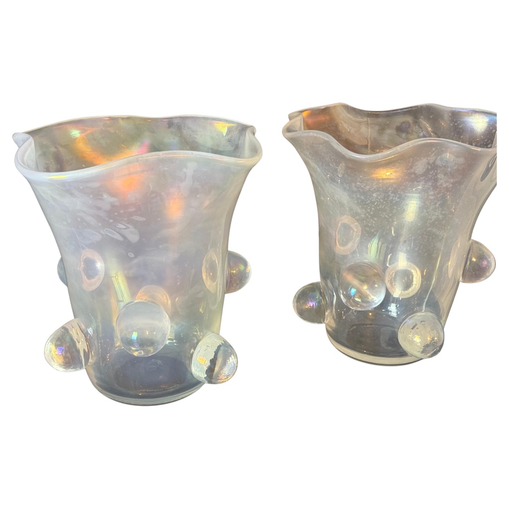 Paire de grands vases Cenedese en verre de Murano irisé 3