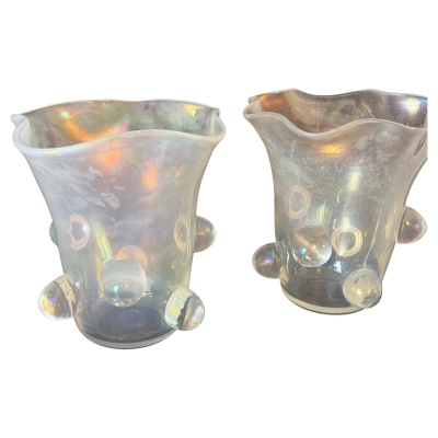 Paire de grands vases Cenedese en verre de Murano irisé