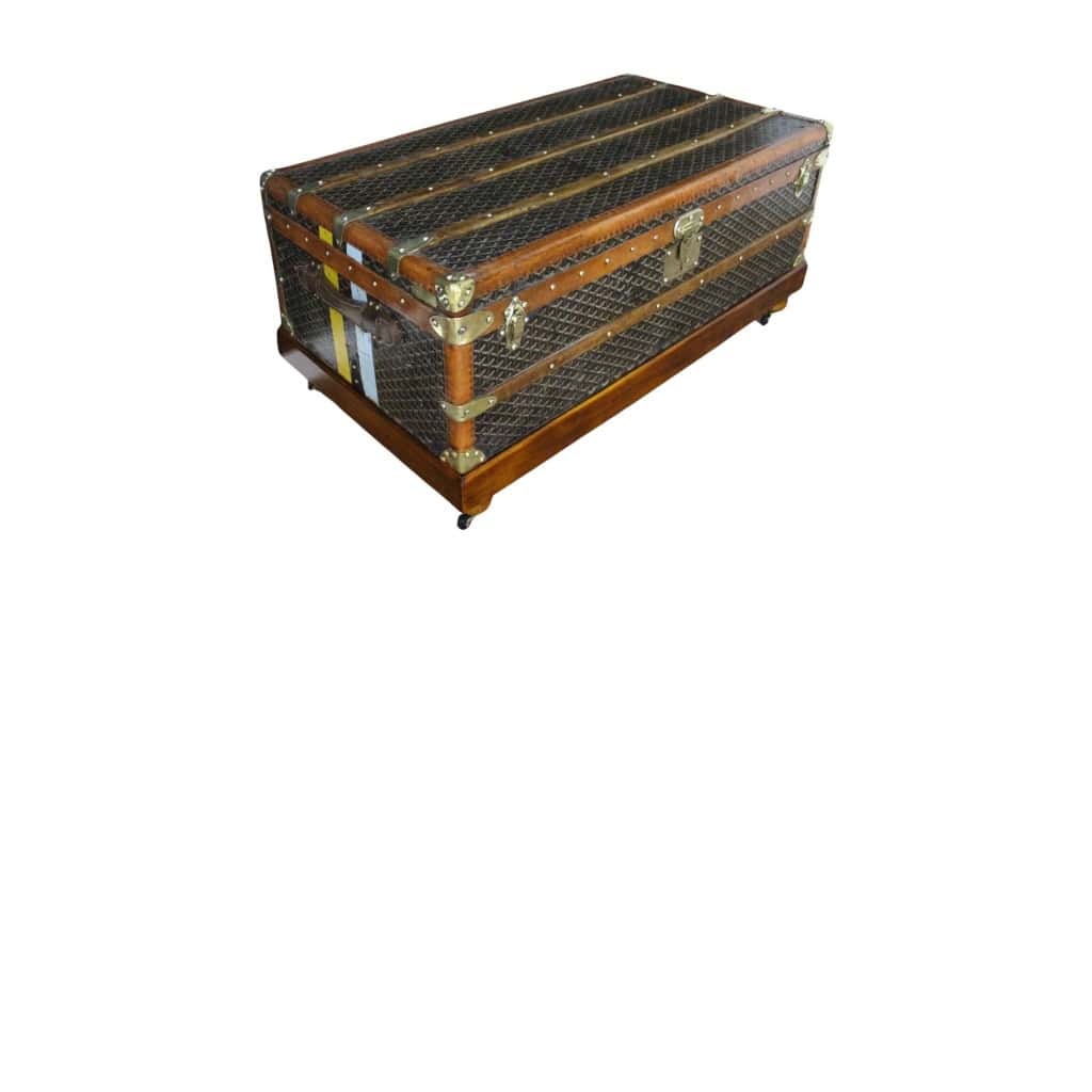 Malle Goyard 100 cm des années 1920’s en toile a chevrons 3