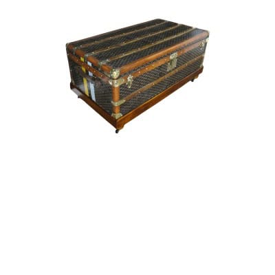 Malle Goyard 100 cm des années 1920’s en toile a chevrons