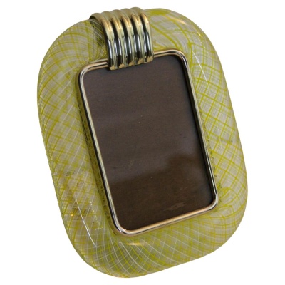 cadre photo Venini verre de Murano jaune filigrané