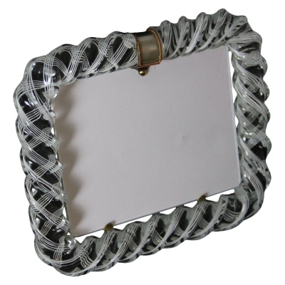 Grand cadre photo en verre de Murano filigrané blanc de Venini 3