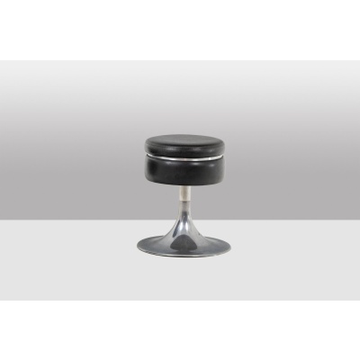 Black cylindrical low stool, steel base. 1970s LS6567 Black cylindrical low stool, steel base. 1970s LS6567