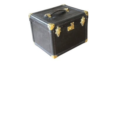 Vanity case ancien en cuir noir