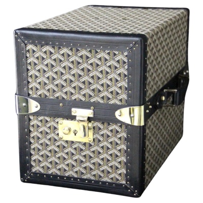Malle bibliotheque Goyard en toile chevrons des années 1950