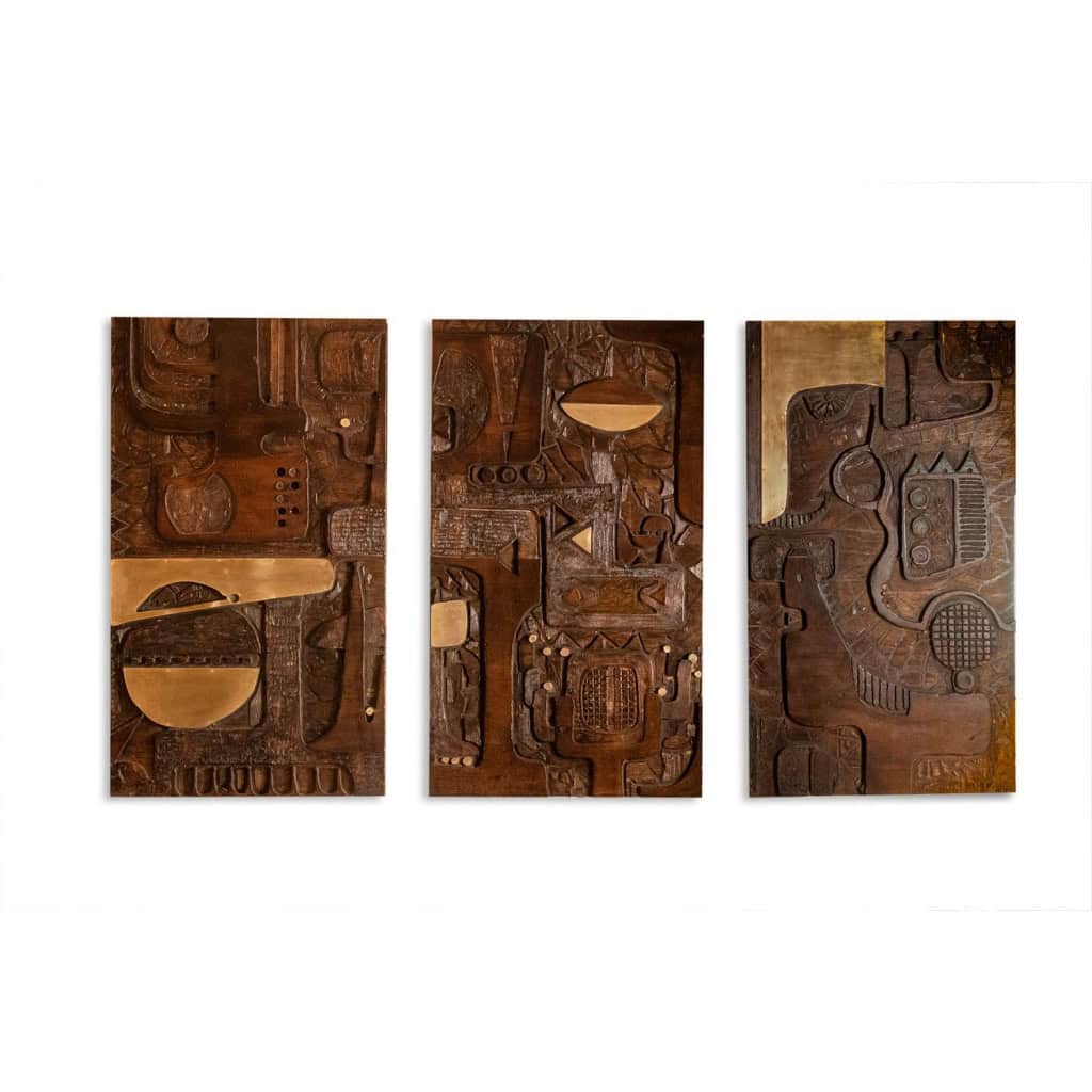 V. de Segonzac. Triptyque moderniste en bois sculpté. Contemporain. LS66703002 3