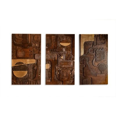 V. de Segonzac. Triptyque moderniste en bois sculpté. Contemporain. LS66703002 V. de Segonzac. Triptyque moderniste en bois sculpté. Contemporain. LS66703002
