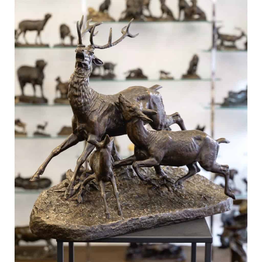 Sculpture – Famille De Cervidés , Clovis – Edmond Masson (1838-1913) – Bronze 4