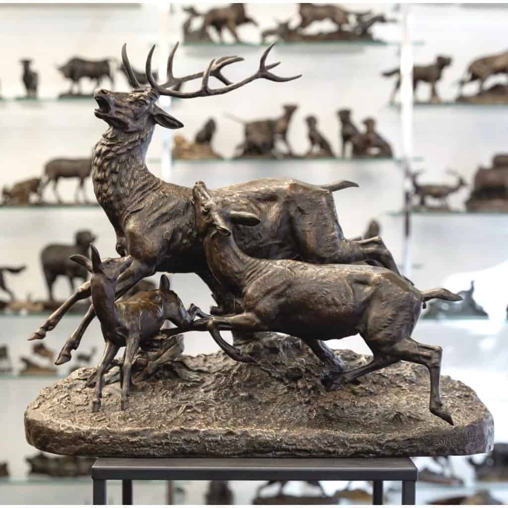 Sculpture – Famille De Cervidés , Clovis – Edmond Masson (1838-1913) – Bronze 3
