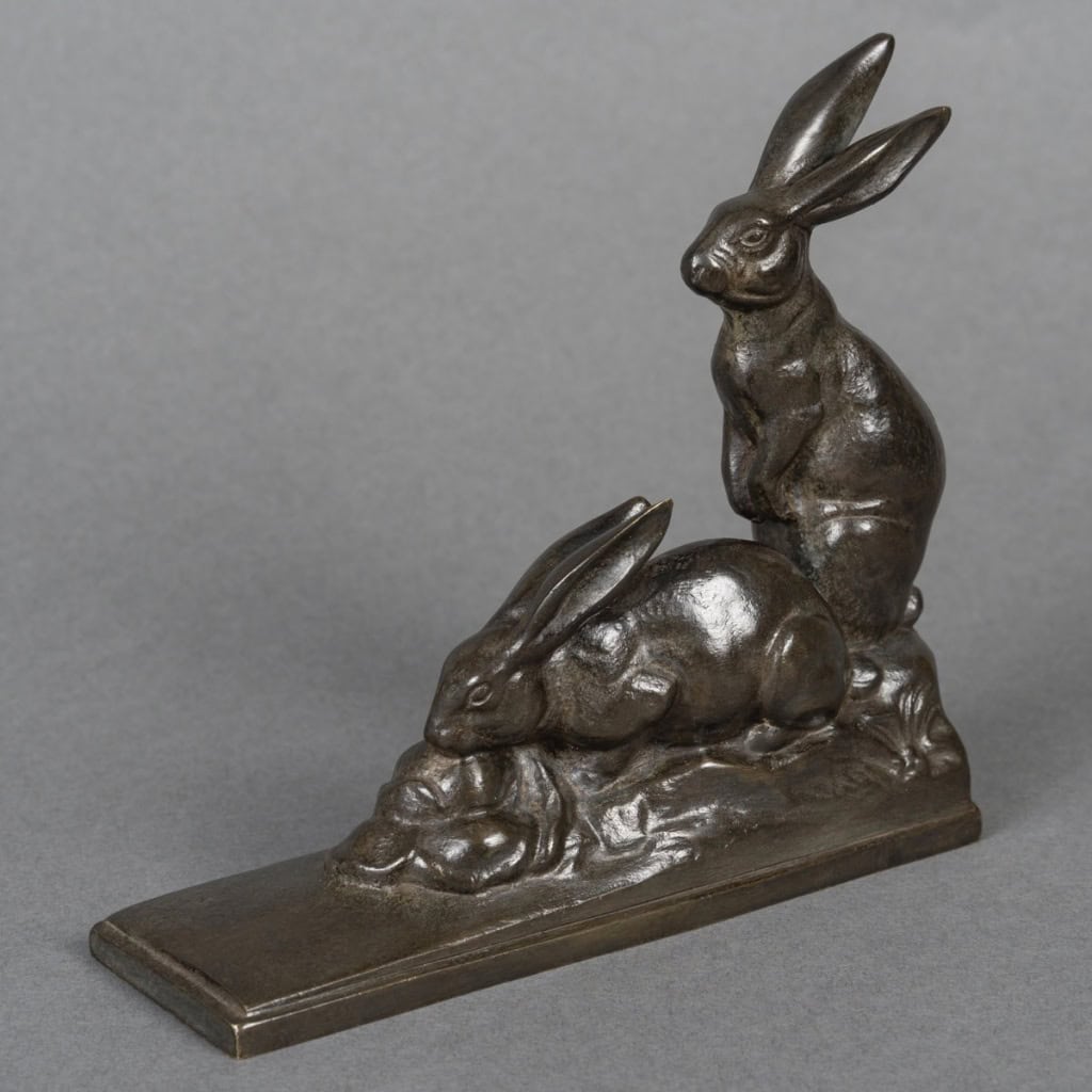 Sculpture – Groupe De Deux Lapins , Maurice Frécourt (1890-1961) – Bronze 5