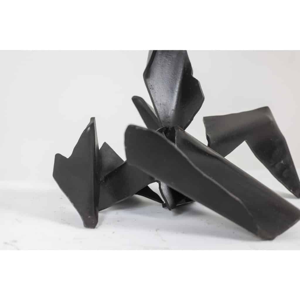 Jean Campa. Sculpture géométrique en métal poli. Années 1980. 10