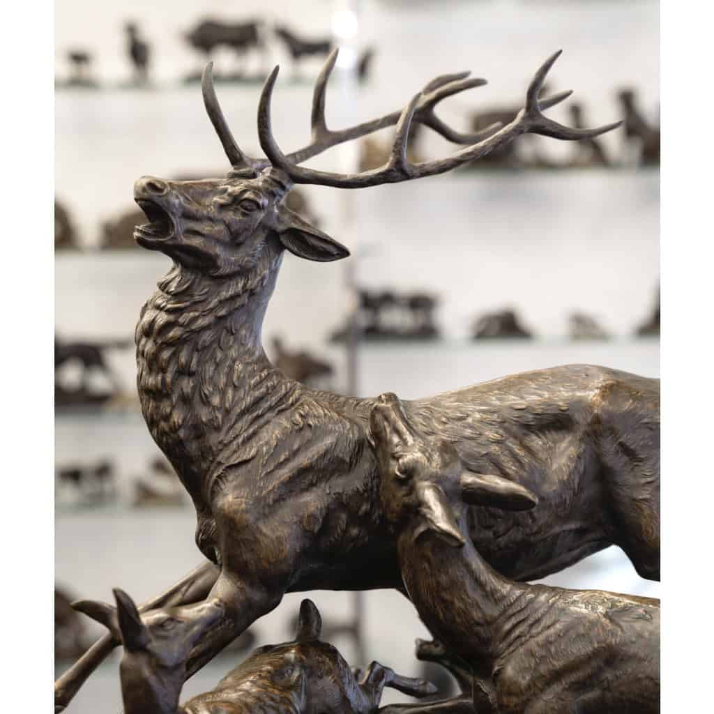 Sculpture – Famille De Cervidés , Clovis – Edmond Masson (1838-1913) – Bronze 5