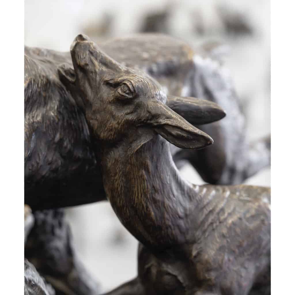 Sculpture – Famille De Cervidés , Clovis – Edmond Masson (1838-1913) – Bronze 10