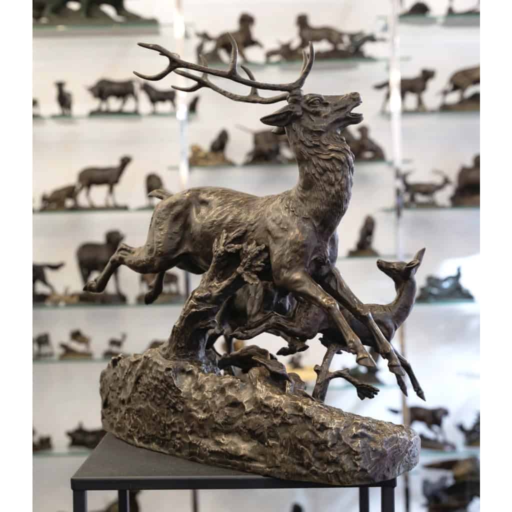 Sculpture – Famille De Cervidés , Clovis – Edmond Masson (1838-1913) – Bronze 7