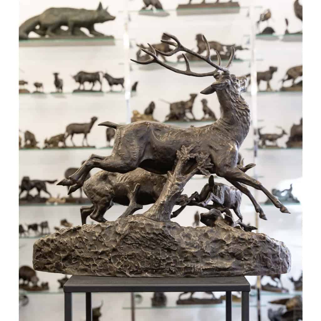 Sculpture – Famille De Cervidés , Clovis – Edmond Masson (1838-1913) – Bronze 6