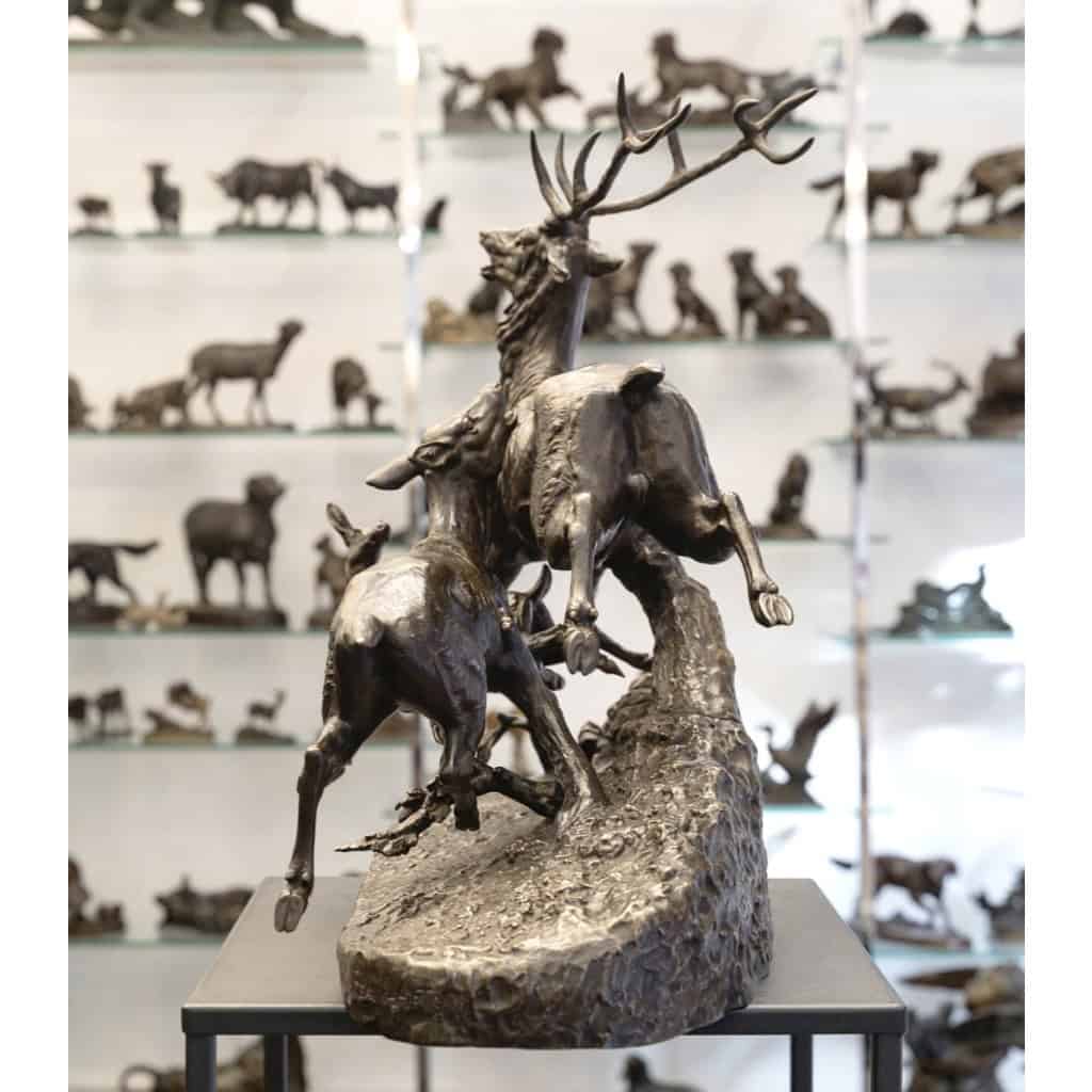 Sculpture – Famille De Cervidés , Clovis – Edmond Masson (1838-1913) – Bronze 9