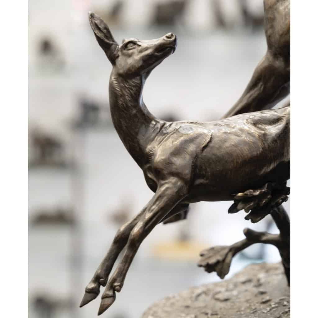 Sculpture – Famille De Cervidés , Clovis – Edmond Masson (1838-1913) – Bronze 11