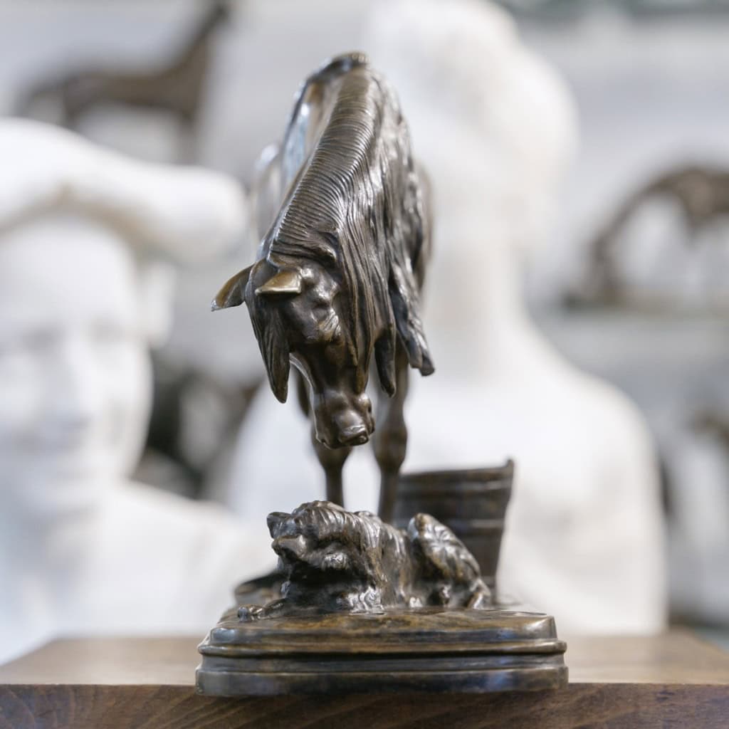 Sculpture – Cheval Et Chien À L’ Écurie , Henri – Alfred Jacquemart (1824-1896) – Bronze 5