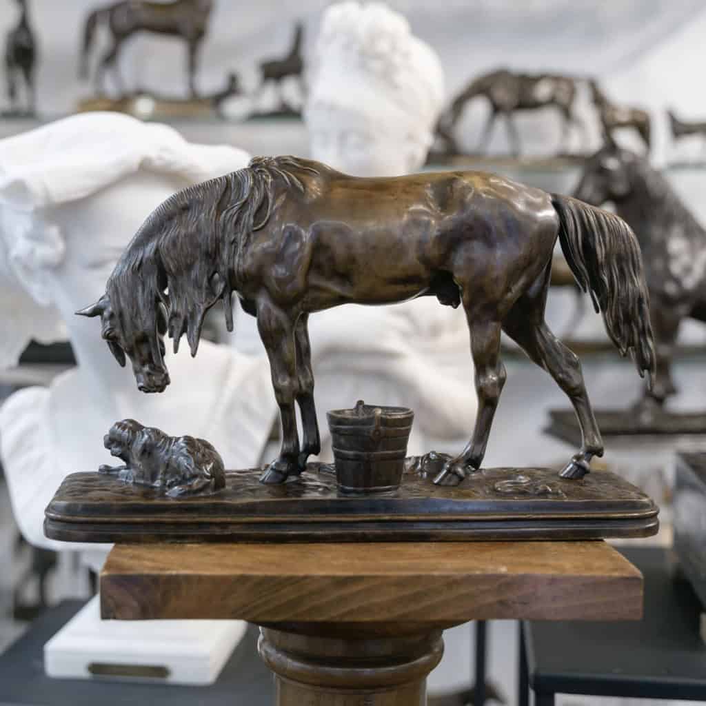 Sculpture – Cheval Et Chien À L’ Écurie , Henri – Alfred Jacquemart (1824-1896) – Bronze 7