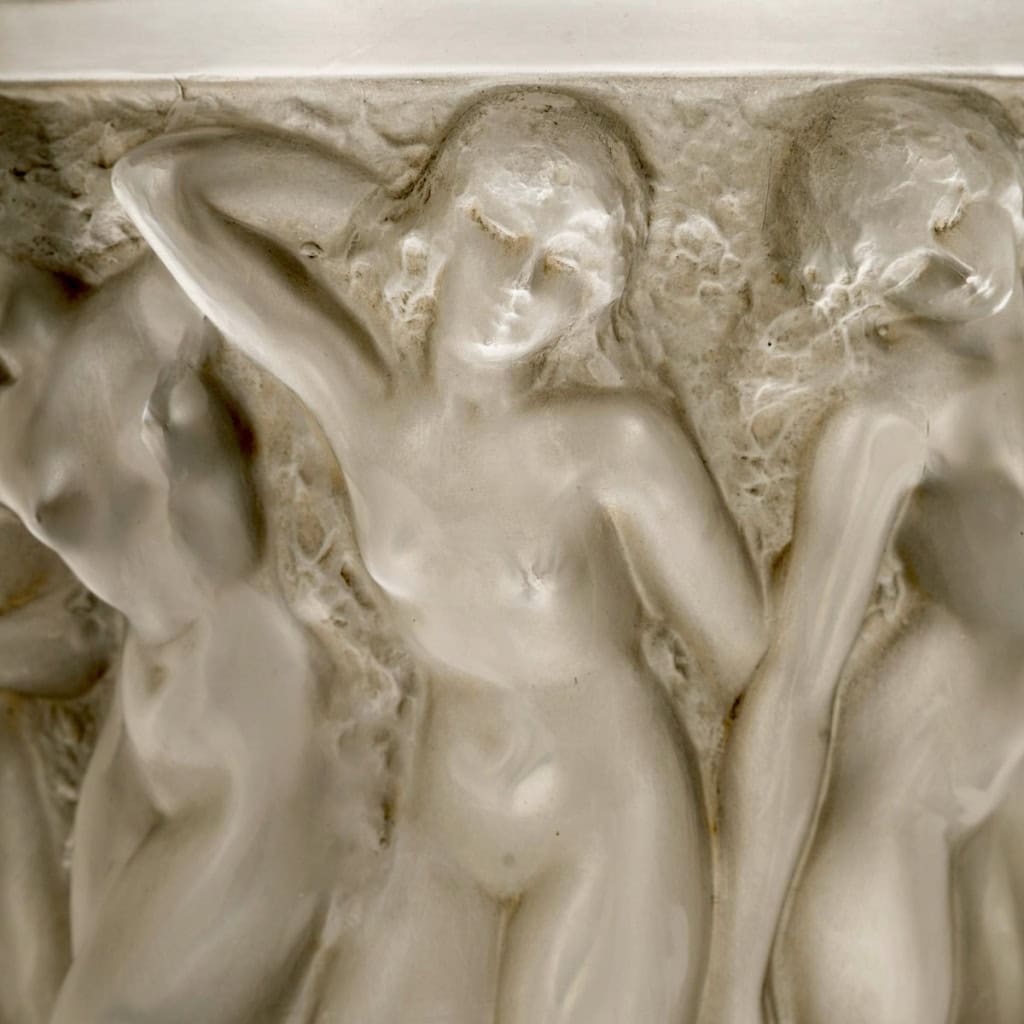 1927 René Lalique – Vase Bacchantes Verre Blanc Patiné Gris 8
