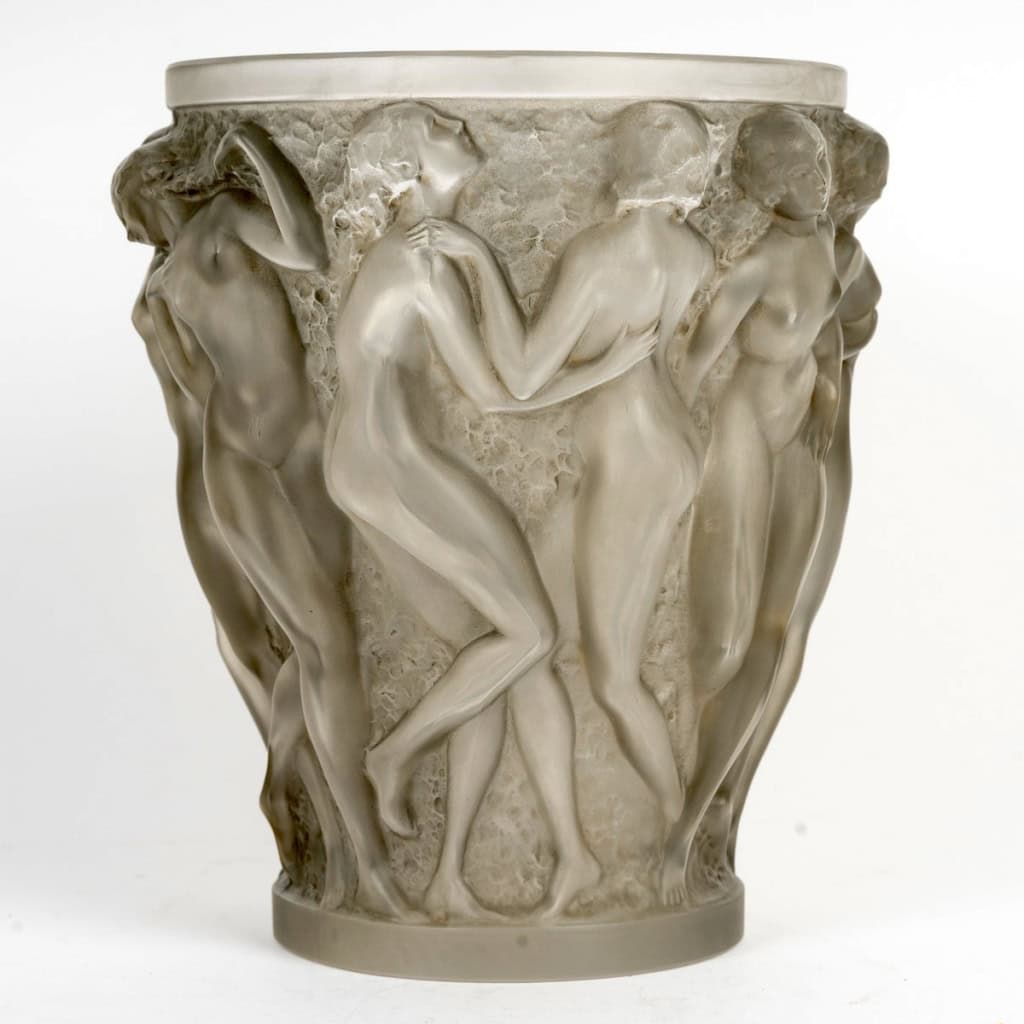 1927 René Lalique – Vase Bacchantes Verre Blanc Patiné Gris 5
